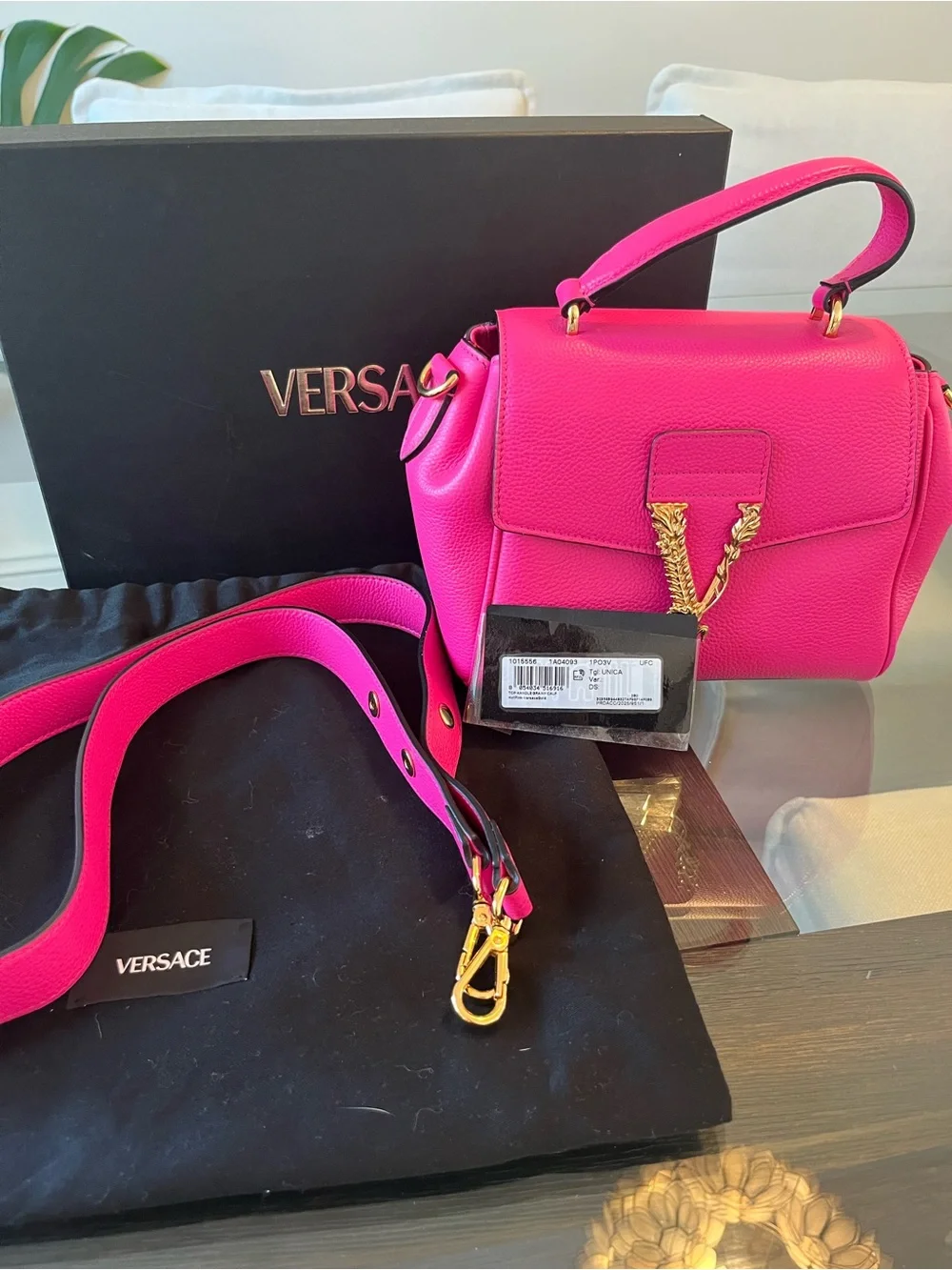 Versace Virtus Grainy Calf Pink Top Handle Bag NWT